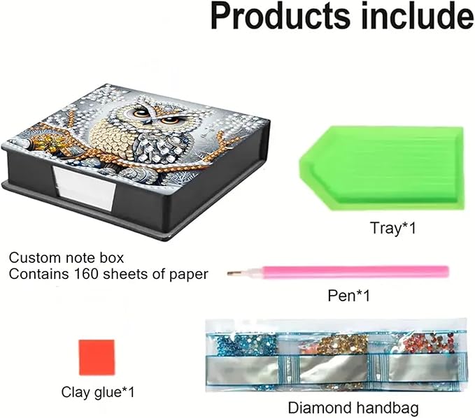 Owl Diamond Painting Kit Note Box,Memo Paper Storage Box Diamond Art,Sticky Note Holder Diamonds Art,Diamonds Painting Memo Pad For Office Desk. (owl)