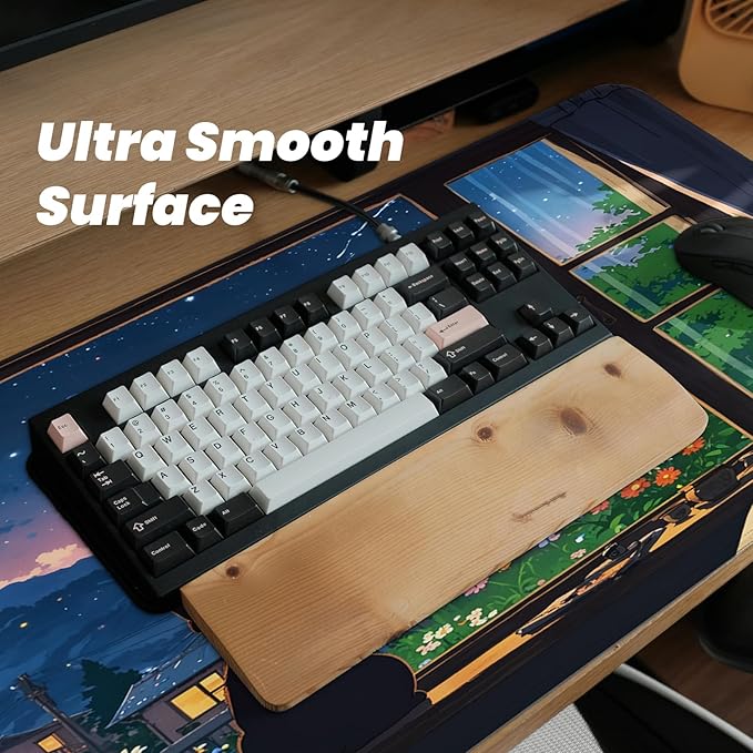 Black Cat Perched on a Windowsill Gaming Mouse Pad with Non-Slip Rubber Base, Large Kawaii Anime Mousepad with Stitched Edges, Long Keyboard Mat for Laptop and Mouse, 31.5 x 11.8 inches
