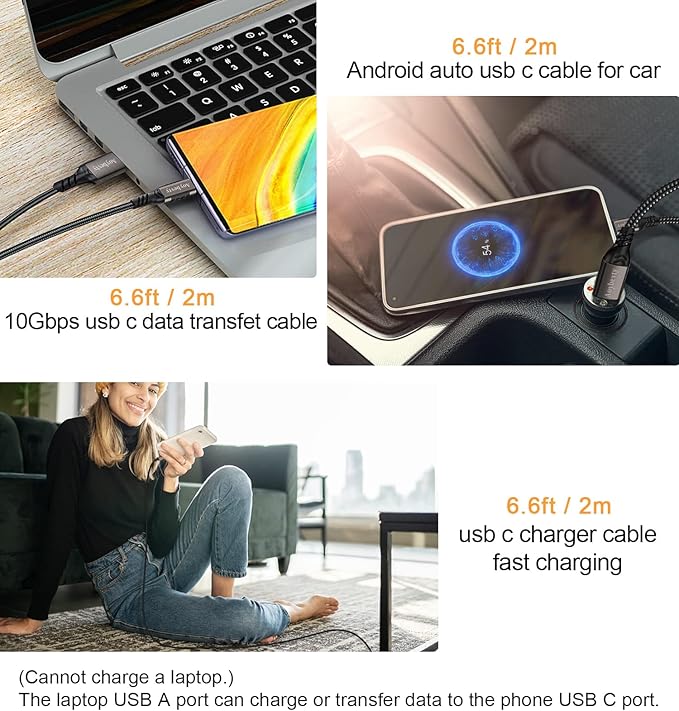 USB A to USB C Cable [2 Pack 6.6ft], USB 3.1/3.2 Data Transfer and 60W 3A Fast Charging Cable, for Android Auto Samsung Galaxy S23 S22 S21 S20 Ultra and Other Type C Phone Laptop PC Devices