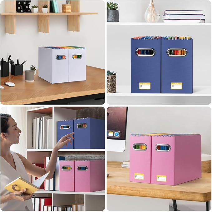 BALEINE File Organizer Box, Cardboard File Folder Organizer with Handle for Letter Size, Portable Collapsible Hanging Filing Box for Home Office Document Storage (1 Pack, Black)