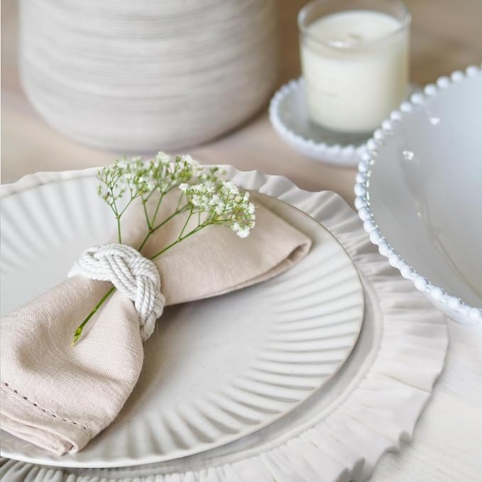 16.5 Inch Velvet Round Placemat with Ruffle for Dining Table Outdoor Placemats Non-Slip Washable for Gathering, Occasional Decoration and Family Parties Celebrations Set of 4, White