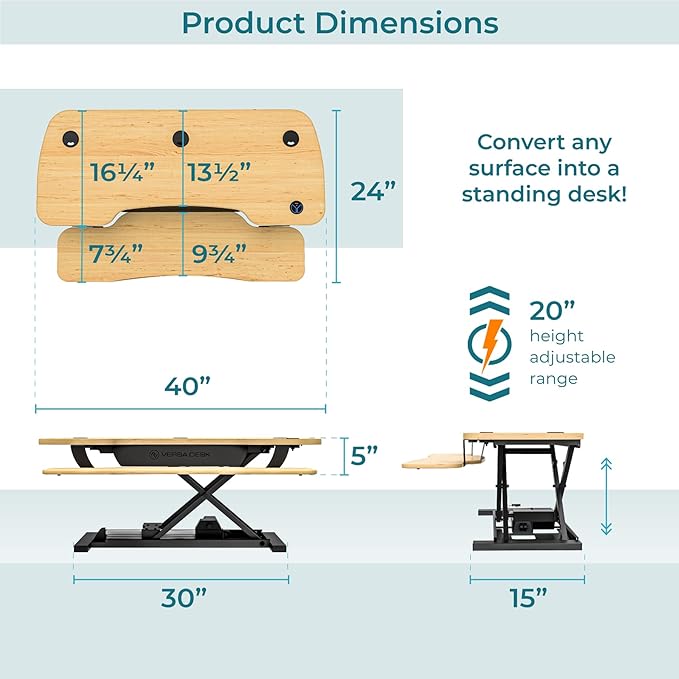 VERSADESK PowerPro Electric Standing Desk Converter - Height Adjustable Desk Riser with Keyboard Tray & USB Hub - Holds 80 lbs - Ergonomic Sit Stand Workstation for Home & Office | Maple (40” x 24”)