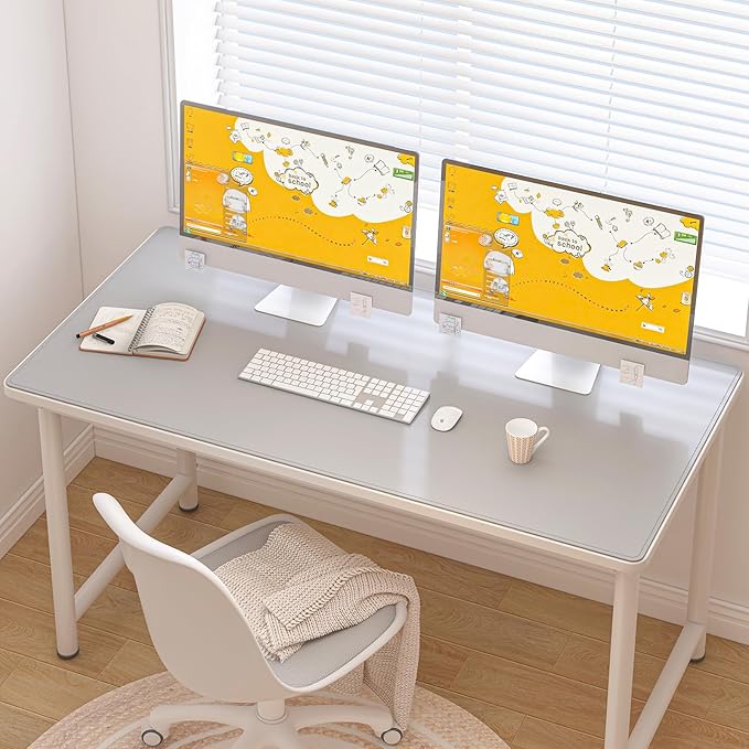 DAWNTREES Desk Mat for Desktop,PU Leather Desk Pad Protector,Non Slip, Large Mouse Pad and Keyboard Mat, Waterproof Writing Pad for Office and Home (Light Gray,47.2''x23.6'')