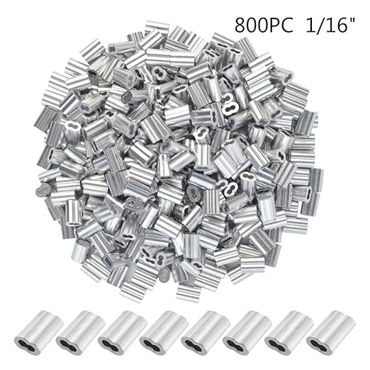 800pc Aluminum Crimping Loop Sleeve Ferrule Cable Ferrule Crimping Loop Sleeve Wire Rope Sleeves for 1/16" Diameter Wire Rope and Cable