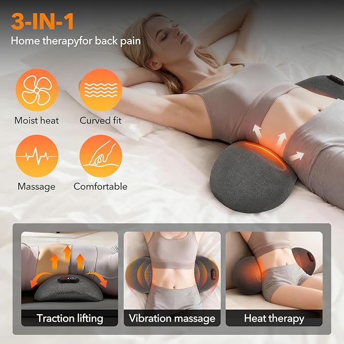Smooth Spine Triple Fusion Back Massager with Heat - Sciatica Pain Relief & Spine Decompression Device, Deep Tissue Massager for Lower Back Pain, Office Chair and Home Use for Chronic Sufferers