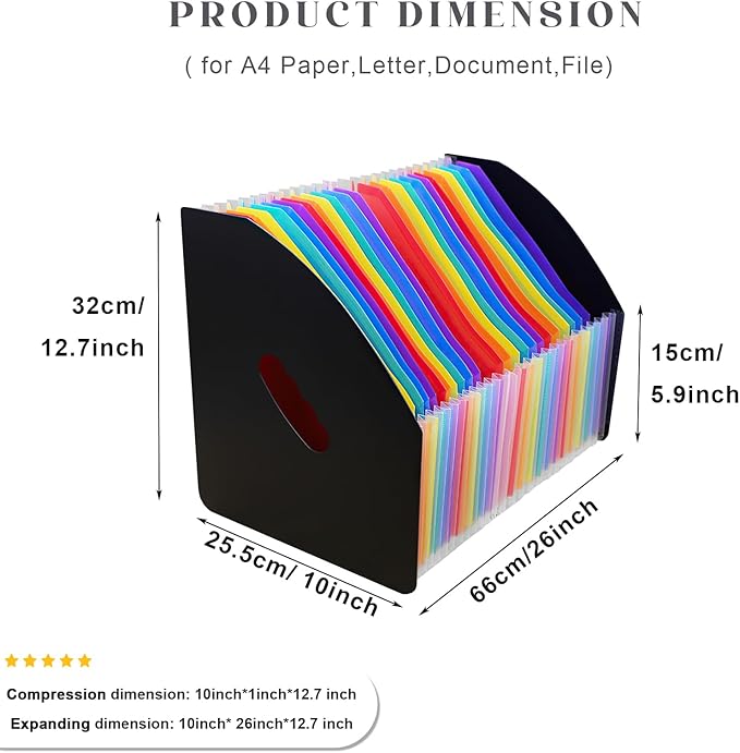 SAYEEC Rainbow Expanding File Holder Standing A4 Vertical Mini Book Organizer Magazine Basket Desktop 24 Pockets Files Folder with Handle for Students Examination Paper Bills Office Study