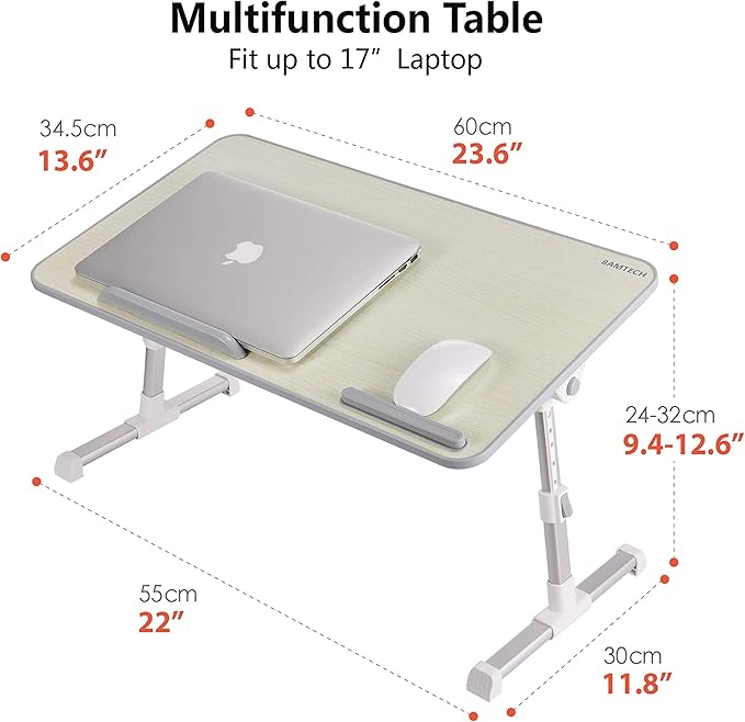 Adjustable Laptop Table with Cooling Fan - Desk for Working, Reading, Writing, Drawing and Eating in Bed, Sofa, Floor, Couch