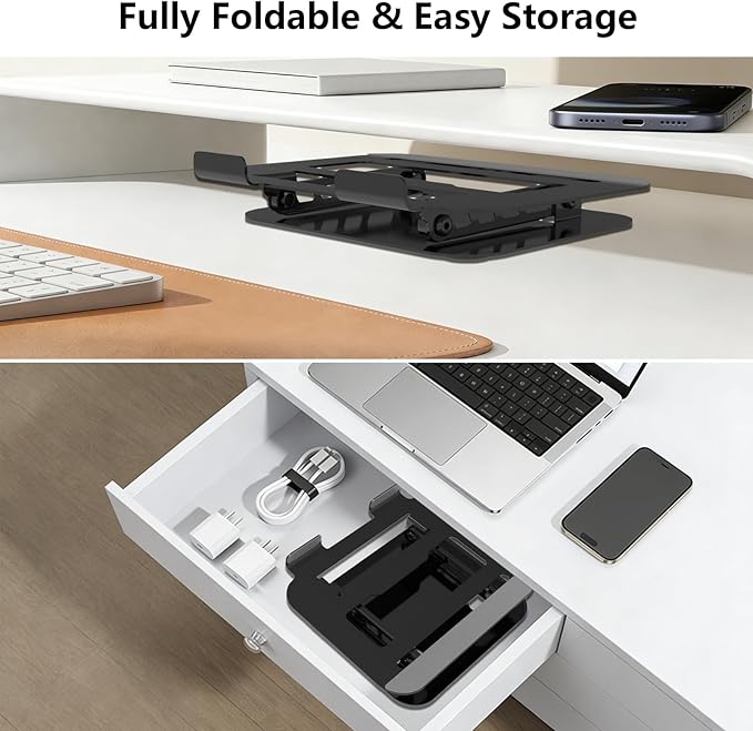 Adjustable Laptop Stand for Desk, Ultra Stable Metal Base Laptop Holder Riser, Fully Foldable for Storage and Easy to Carry, Fit for MacBook Pro/Air HP 14 All Under 16” Devices (Black)