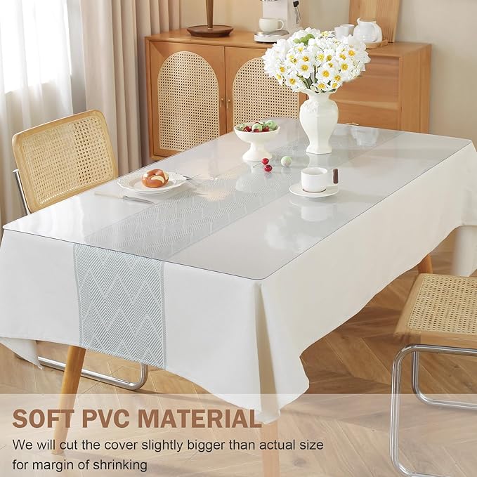 LovePads Clear Table Cover Protector, 40 x 62 Inch 2mm Thick Plastic Table Cover, Table Protector for Dining Room Table, Waterproof Dresser Cover Top for Kitchen, Coffee, Writing Desk