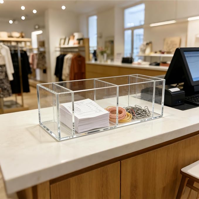 Clear Acrylic Cup Holder with Marker Slot, 4 Compartment Disposable Cup Dispenser Organizer, Coffee Bar Accessories for Home Kitchen, Office Break Room, Party Buffet, Bar Counter Decor