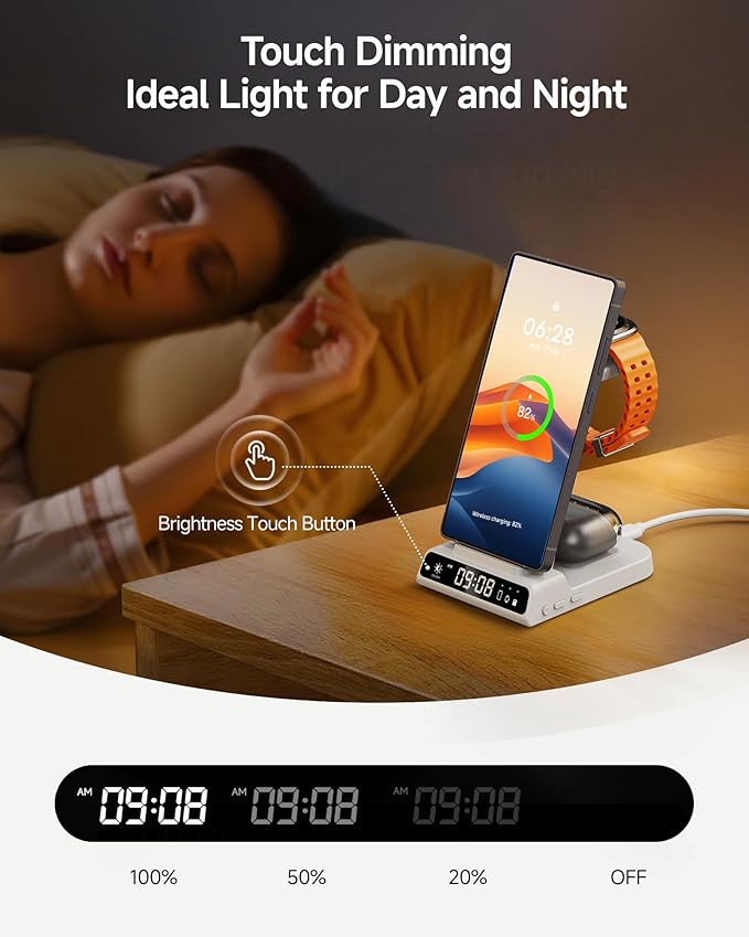 Wireless Charger for Samsung Devices, Wireless Charging Station for Galaxy S26 Ultra/S26+/S25 Ultra/S25+/S25/Z Flip7/S24/S23/S22/S21, for Galaxy Watch 8/8 Classic/7/Ultra/6/5, Galaxy Buds4 Pro (White)