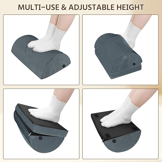 Heated Foot Rest Under Desk at Work, Office Desk Accessories Under Desk Footrest with Adjustable Height and Washable Cover, Removable Heating Accessories Foot Stool with Handle, Gray