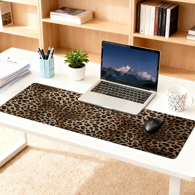 Large Mouse Pad Leopard Print Cheetah Non-Slip Rubber Long Gaming Desk Mat Big Computer Keyboard Mousepad Waterproof Protector Wristing Pad for Gaming Office Home Decorative 31.5 X 11.8 Inch