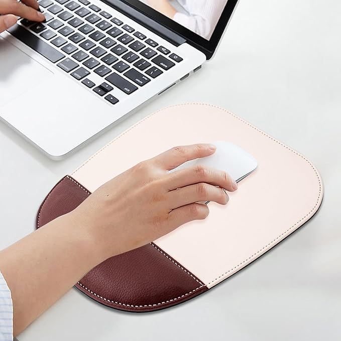 Black Office Square Leather Mouse Pad with Wrist Rest Non-Slip Design, Business Style Gaming PU Mousepad for Learners, Workers &Computer Users. (S-Beige)