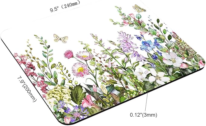 Border with Herbs and Wild Flowers Mouse Pad Non-Slip Rubber Base Gaming MousePads for Computers Laptop Office, Computer Mouse Pad for Wireless Mouse, 9.5"x7.9"x0.12" Inch(240mm x 200mm x 3mm)