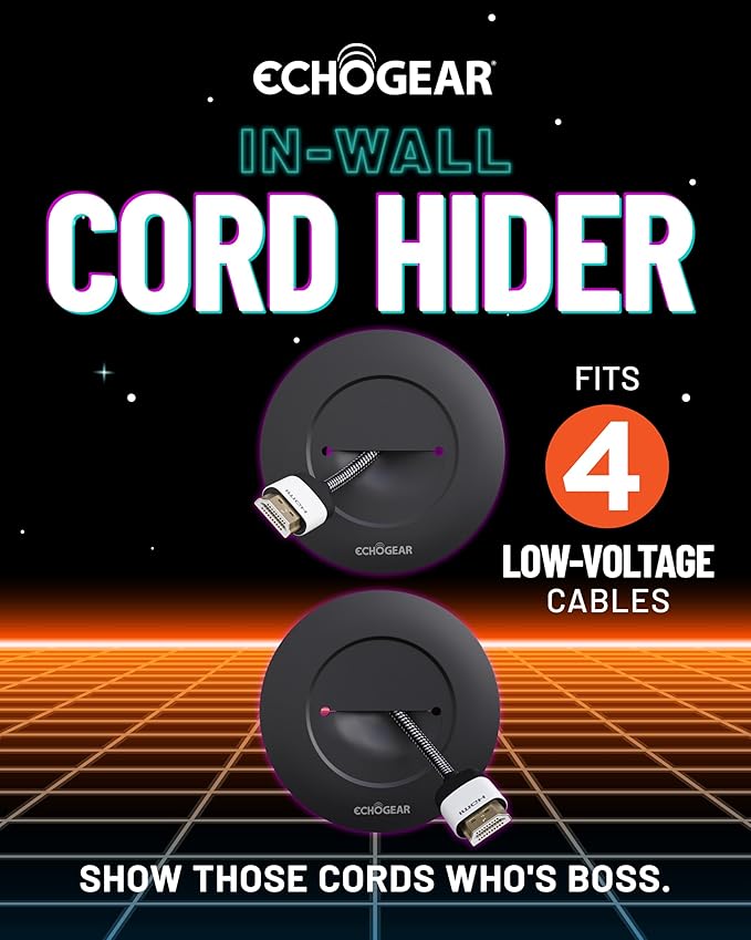 ECHOGEAR TV Cord Hider for Wall Mounted TV - Cable Management Kit Hides TV Wires - Includes 2 Pass Throughs, Locking Brackets, and Hole Saw Drill Attachment (Black)