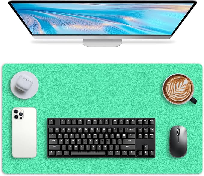 Leather Desk pad Protector, Office Mat, Large Mouse Mat, Non-Slip PU Leather Blotter, Laptop Desk Pad,Waterproof Laptop Computer Desk Keyboard Mat for Office/Work/Home/Decor (Green, 33In*13in)