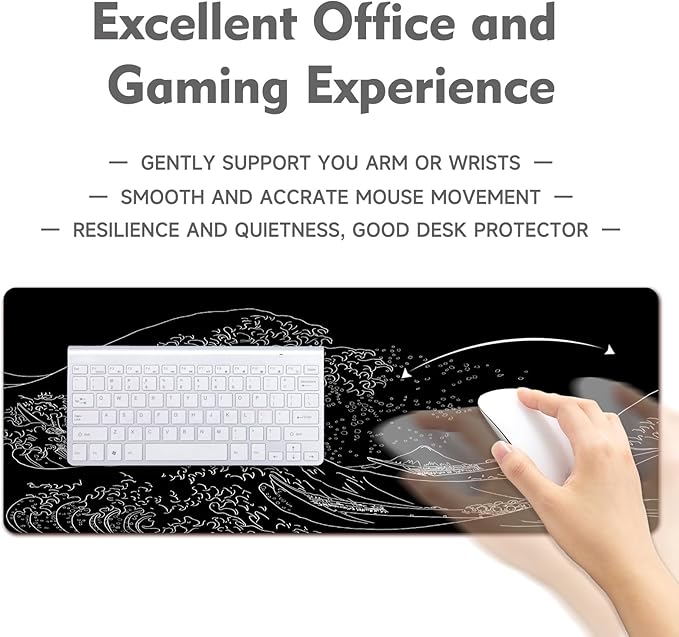 Gaming Mouse Pad Desk Pad XL Large Mouse Mat Office Decor Accessories (Black Wave)