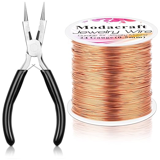 Modacraft 24 Gauge Copper Wire for Jewelry Making - 214FT/0.5mm Tarnish-Resistant Craft Wire with Multi-Functional Pliers - Perfect for DIY Jewelry, Wire Wrapping, Gardening, and Artistic Projects
