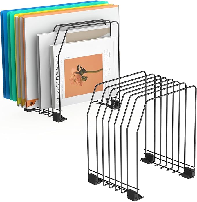 Gawerk File Organizer for Desk, 7-Section Vertical File Sorter, Paper Holder Organizer Standing Metal File Folder for Office Home Classroom, Black (2Pack)