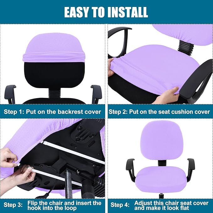 Smiry Stretch Jacquard Office Computer Chair Covers, Removable Washable Universal Desk Rotating Chair Slipcovers Protector, Seat + Backrest Cover, Lavender