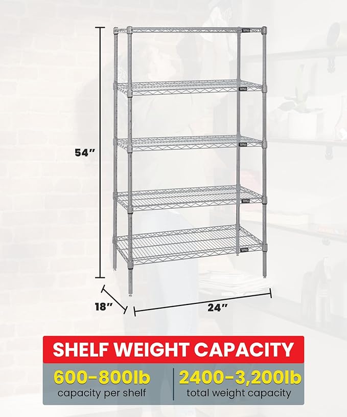 Quantum Storage Systems WR54-1824S-5 Starter Kit Wire Shelves Stainless Steel 5 Shelves 54" H x 24" W x 18" D