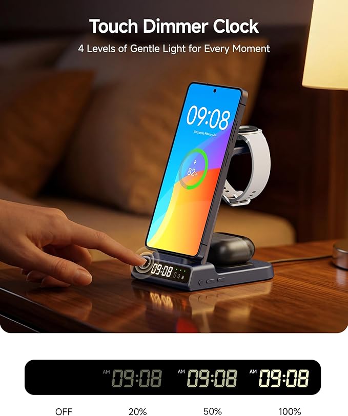 Wireless Charger for Samsung Devices, Wireless Charging Station for Galaxy S26 Ultra/S26+/S26/S25/Z Flip7/S24/S23/S22, for Galaxy Watch 8/8 Classic/7/Ultra/6/5 Pro, Galaxy Buds4 Pro (No Adapter)