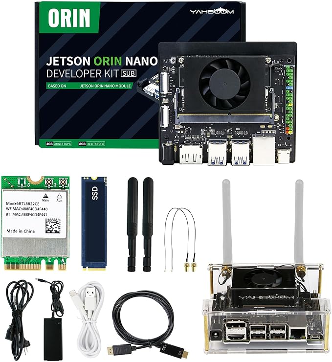 Yahboom Jetson Orin Nano 8GB SUB Developer Kit Support Super Based on Module with 256GB SSD Acrylic Case ROS2 Ubuntu22.04(Orin Nano 8GB SUB Basis Kit)