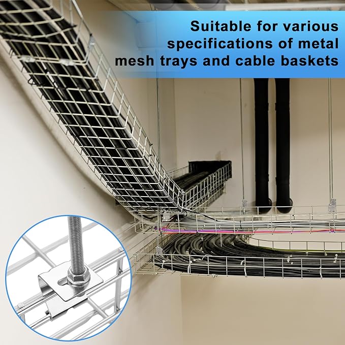 Shimeyao 20 Pcs Wire Mesh Cable Tray Ceiling Hanging Hook, Basket Tray Ceiling Support Hang Bracket, Galvanized Steel Hanging Hook for Network, Fiber Optic, Cabling Accessory (Silver)