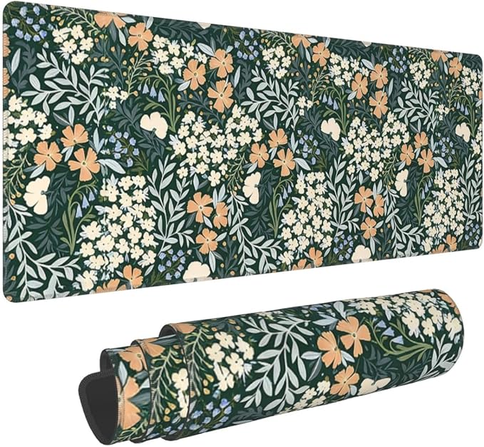 XL Vintage Garden Floral Large Gaming Mouse Pad, Long Extended Full Mouse Mat Desk Pad for Top Keyboard Table, Aesthetic Cute Big Stitched Mousepad Gifts for Women Office Decor, 31.5 * 11.8 in