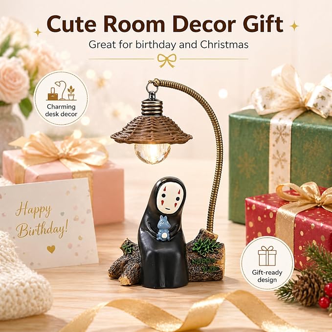 OVANUS No Face Lamp, No Face Night Light, Mini Resin Anime Desk Lamp, Battery Operated Cute Room Decor Gift for Bedroom Shelf Office