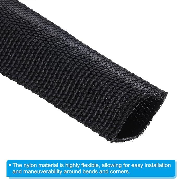 PATIKIL 0.6" Dia 24.6FT Nylon Protective Hose Sleeve, Cable Cover Sheath Protection for Welding Tig Torch Hydraulic Hose, Black