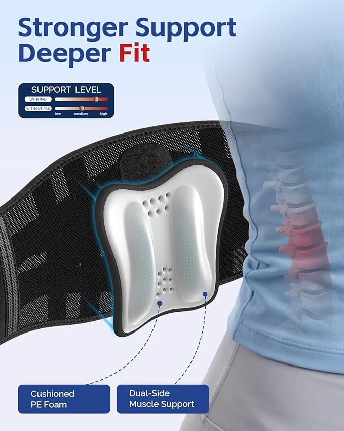 FEATOL Back Brace for Lower Back Pain Women Men, Removable Dual-Side Spine Lumbar Pad with Snug Fit, Adjustable Support Belt for Work, Orange, Size L 34.5-39"