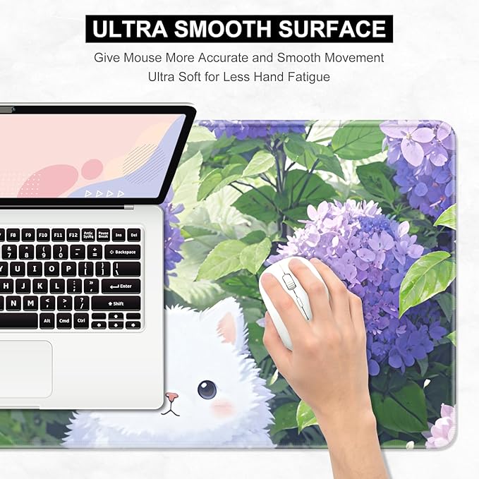 Desk Pad, 32" x 16" XXXL Extended Large Gaming Mouse Pad, Desktop Decor Desk Mat, Men Women Office Supplies and Accessories, Cute Anime Mouse Mat for Laptop & Keyboard, Purple Hydrangea Cat