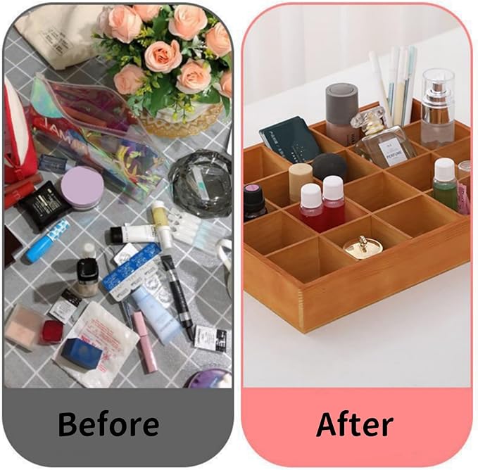 1 Pcs 13.4''x10.6''x2'' Wooden Storage Divider Box Showcase Display Box Organization Tray Display Holder with 20 Compartments for Home Craft Office Kitchen Storage (Vintage Color)