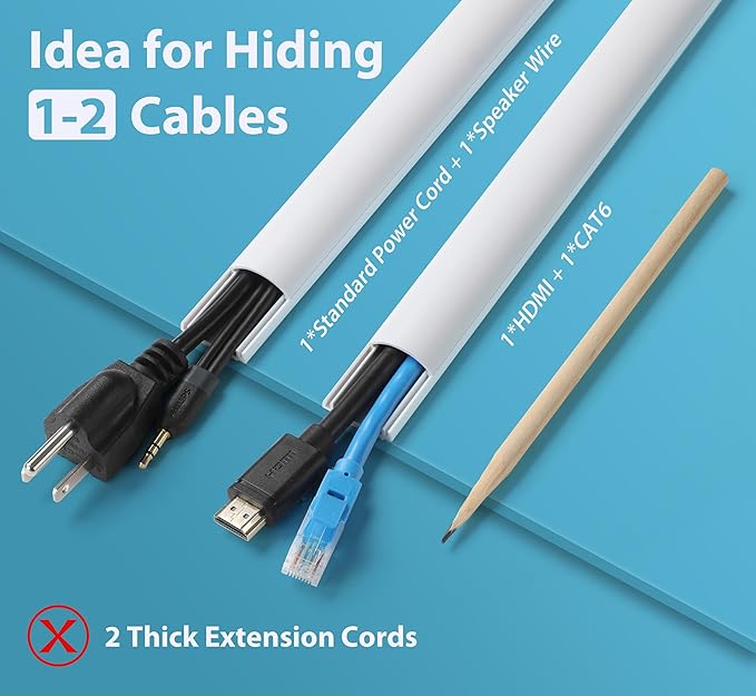 ZhiYo Cord Hider, Cable Hider for 1-2 Cords, Self-Adhesive Cord Covers for Wires on Wall, Wire Cover Wall Mount TV, Cable Raceway White, W1in x H0.45in