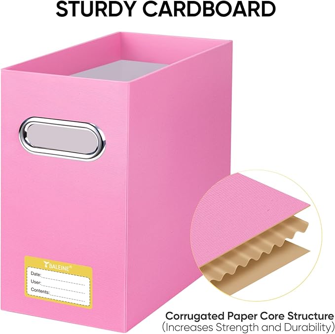 BALEINE File Organizer Box, Cardboard File Folder Organizer with Handle for Letter Size, Portable Collapsible Hanging Filing Box for Home Office Document Storage (1 Pack, Pink)