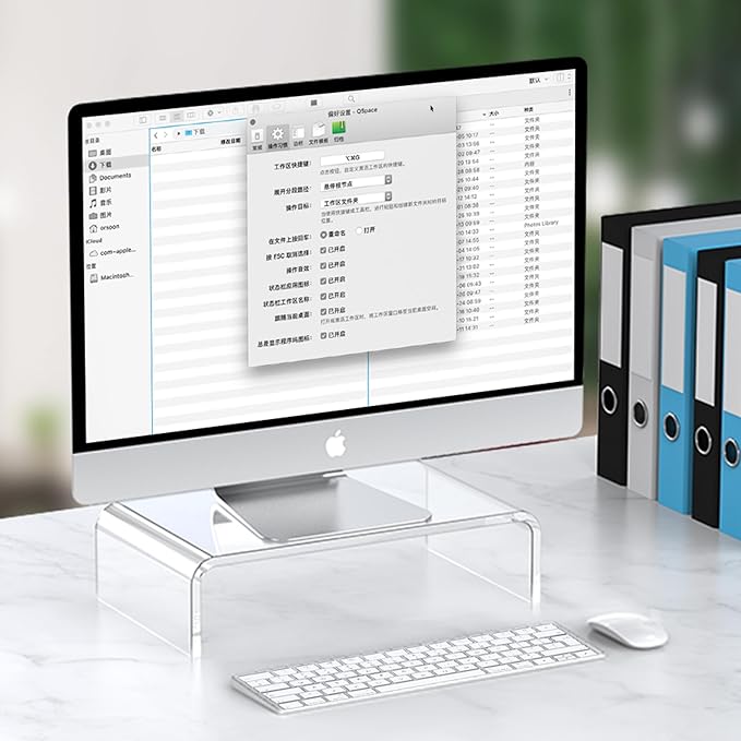 Acrylic Monitor Stand Riser 14'' Acrylic Laptop Stand for Desk Clear Computer Monitor Stand for Desk Accessories White Aesthetic Decorations for Office Home iMac Organizer