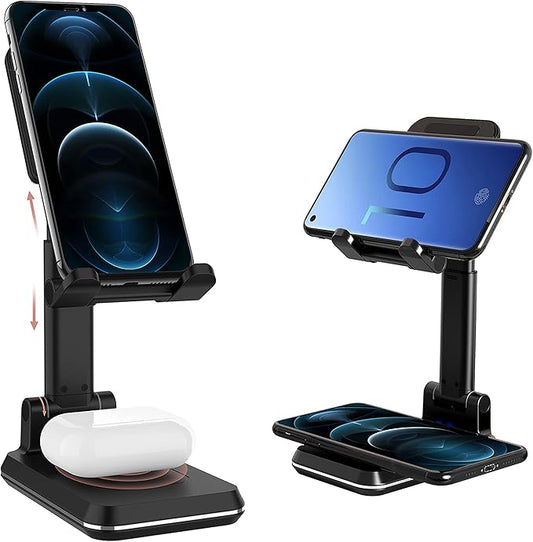 2-in-1 Charger Stand,Dual 15W Height Adjustable Wireless Charger Desk Stand,Wireless Charging Station,for iPhone 17/16/15/14/13/12, AirPods Pro,Samsung S25/S24/S23/S22/S21 (No AC Adapter)