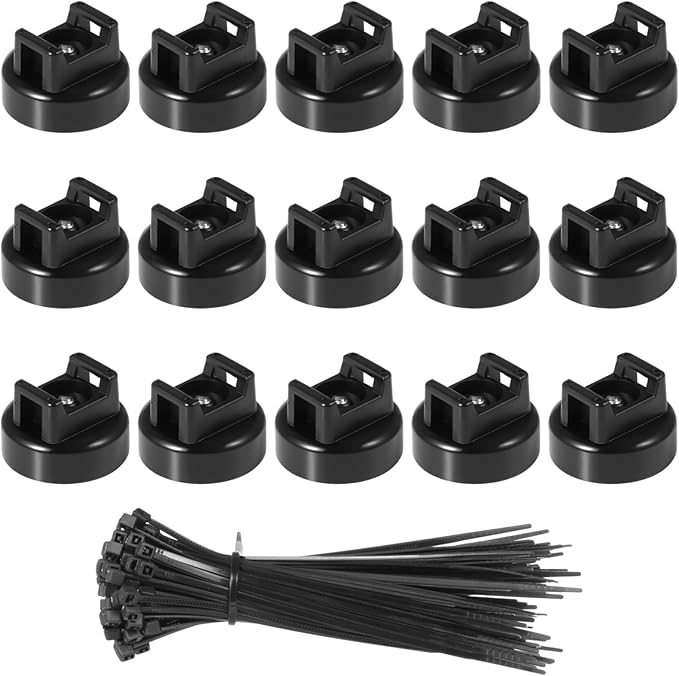 Magnetic Zip Tie Mounts 20mm, 15 Pack Cable Tie Mount Bases with 50 Zip Ties, Heavy Duty Cable Clips for Wire Management, Magnet Cord Holder Organizer for Desk, PC, Home Office