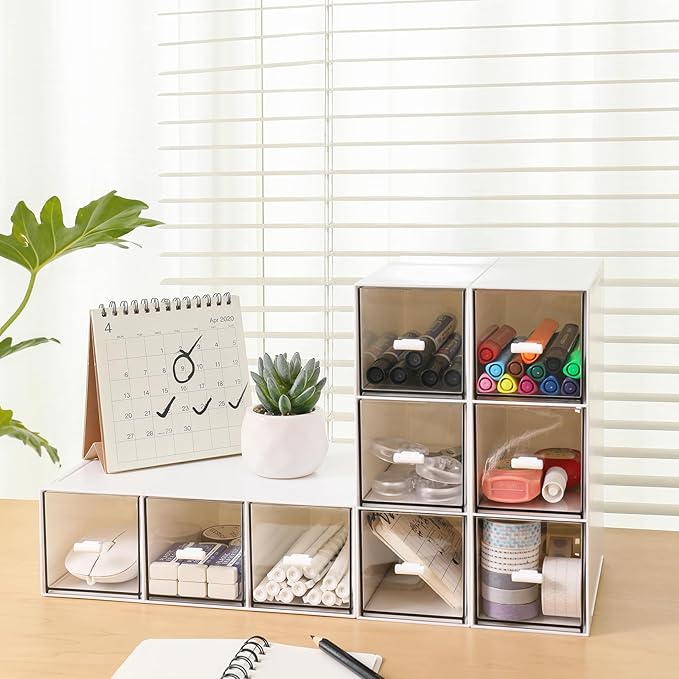 MILULUGO Plastic 3 Drawer Organizer for Cosmetic Storage, Desk Organizer, Makeup Organizer for nail polish, Lipstick, Brushes, Jewelry, Skincare, Bathroom Organization Boxes - White