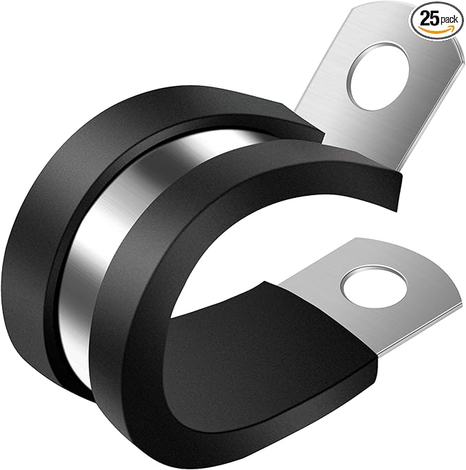 ZIPCCI 3/8 Inch Cable Clamp, 25 Pack Stainless Steel Wire Clamp for Pipe, Hose and Cable Protection with Metal Rubber Clips (10mm)