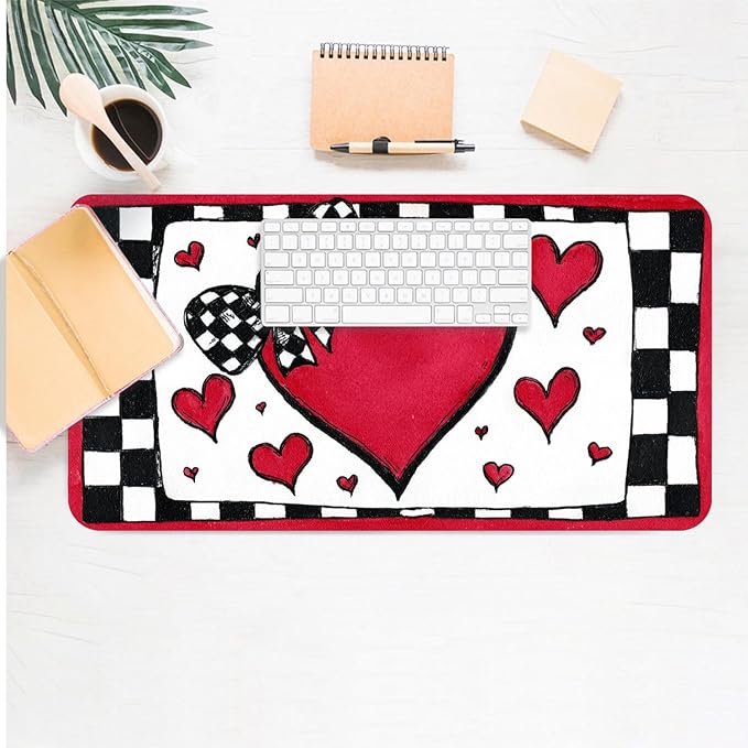 Peach Heart Mouse Pad PU Leather Bowknot Desk Mat Large Waterproof Gaming Pad Non-Slip Keyboard Mouse Pad Writing Pad for Gamer Office&Home