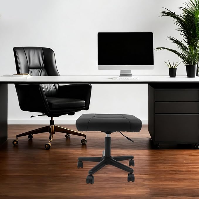 Footrest Stool Under Desk, Leg Rest Ottoman Adjustable Height Mobile Foot Stool with Wheels, 360° Swivel Rolling Multi-use Stools Simple Meeting Chair for Office Home Gaming Salon
