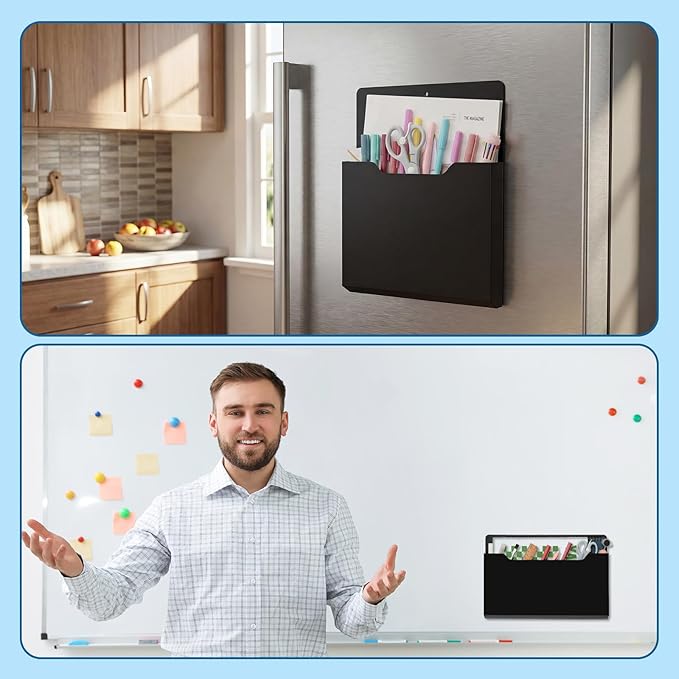 Fuutreo 6 Pcs Magnetic Wall File Organizer Magnetic Wall File Holder Refrigerator Magazine Holder for Mail Letters Paper(Black,Horizontal & Vertical)