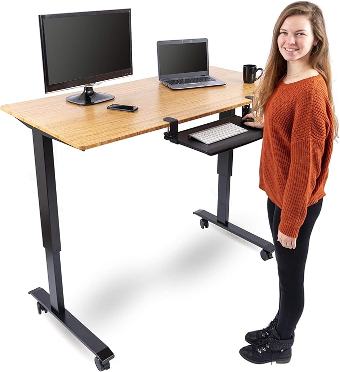 Stand Up Desk Store Compact Clamp-On Retractable Adjustable Height Under Desk Keyboard Tray | for Desks Up to 1.5" (Small, 24.5" Wide)