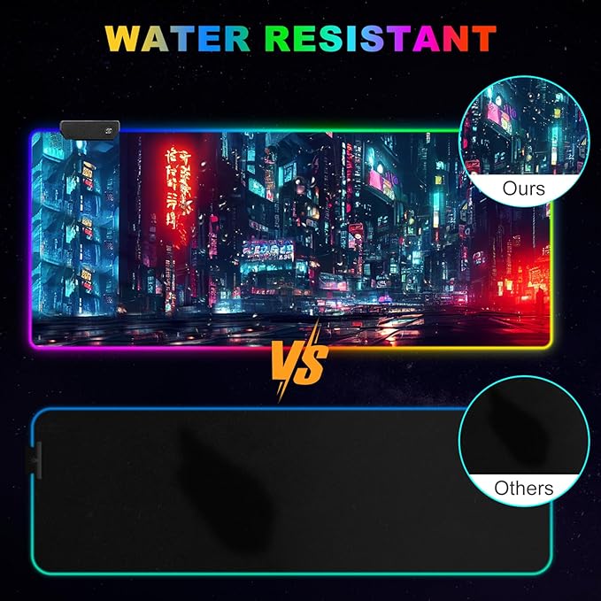 ARTSO RGB Gaming Mouse Pad Large, Extended Soft Led Mouse Pad with 14 Lighting Modes 2 Brightness, Water Resist Keyboard Pad, Computer Mousepads Mat 35.4x15.7inch, Night City