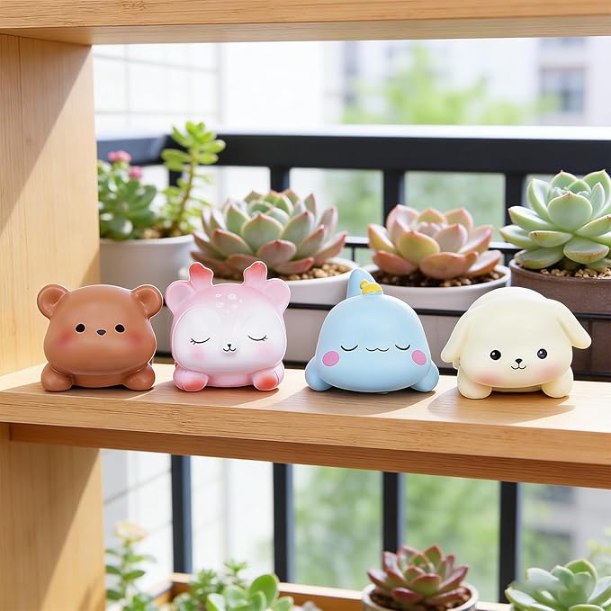 Computer Monitor Decor,Car Dashboard Decor,Cute Mini Animal Figurines,Resin Desk Decor, Mini Animal Statues for Aesthetic Room, Planter Pot,Computer Monitor,Car Monitor Decoration(White)