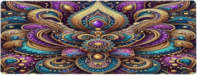 Large Mouse Pad Ethnic Boho Purplw Non-Slip Rubber Long Gaming Desk Mat Big Computer Keyboard Mousepad Waterproof Protector Wristing Pad for Gaming Office Home Decorative 31.5 X 11.8 Inch