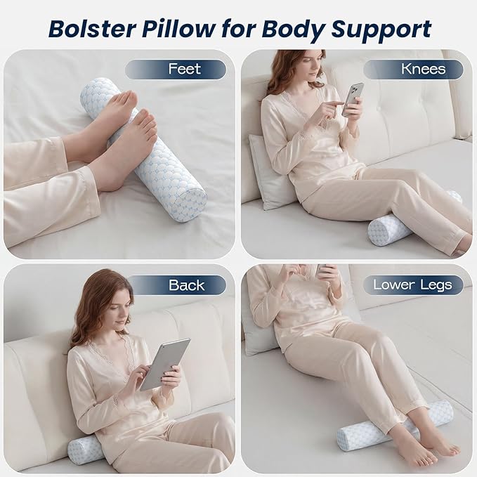 Neck Roll Cervical Pillow for Neck Pain Relief - Memory Foam Neck Pillow for Bed | Round Neck Pillows for Sleeping (Cool-Blue, X-Small - 3.5" H)
